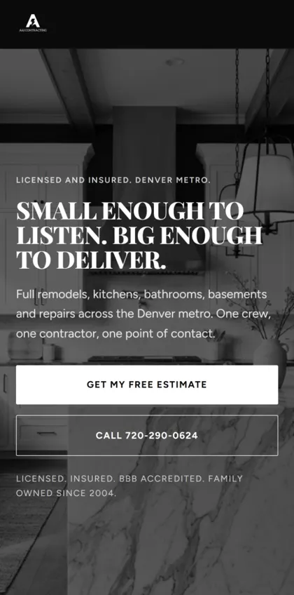 Mobile screenshot of the A & I Contracting LLC website built by SitesThatBook